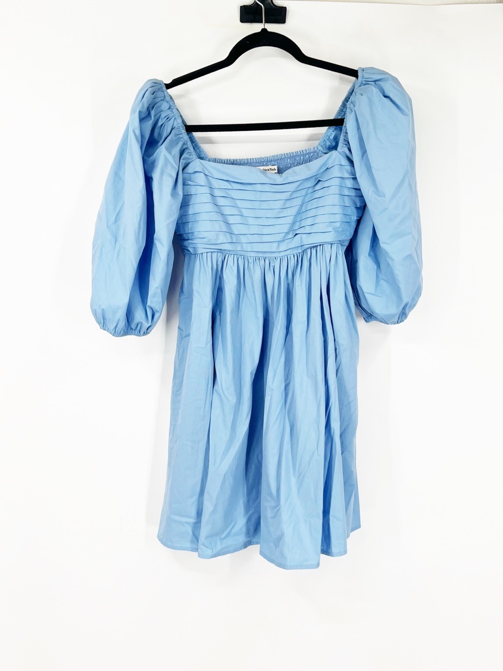 Abercrombie & Fitch A&F Emerson Puff Sleeve Mini Dress Light Blue TALL